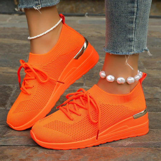 Spring Orange Casual Shoes Breathable Lightweight Wedge Sneakers Women/Woman Slip On Comfortable Outdoors Mesh Sports Shoes