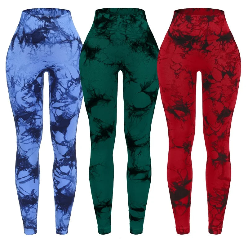 3 Piece Workout Leggings Sets for Women High Waisted Tie Dye Gym Scrunch/Lifting Seamless Yoga Leggings Athletic Pants