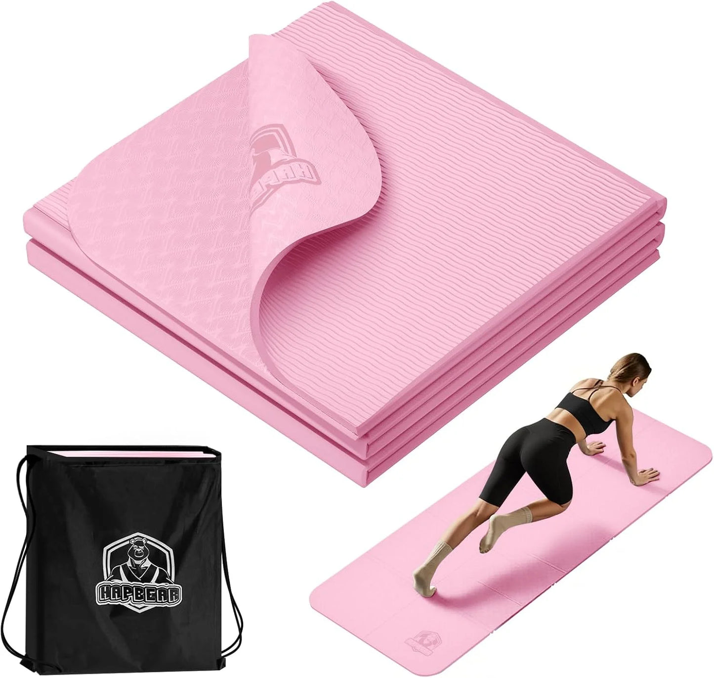 HAPBEAR Foldable Yoga Mat - 72"x24"x0.24" (6mm), Non-Slip/TPE Exercise Mat for Home Workout Yoga Pilates Stretching