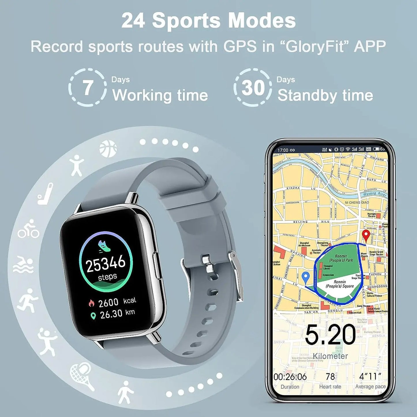Nerunsa Smart Watch Fitness Tracker 1.69" Touch Screen Smartwatch/Fitness Watch Heart Rate Monitor/Pedometer/Sleep Monitor.