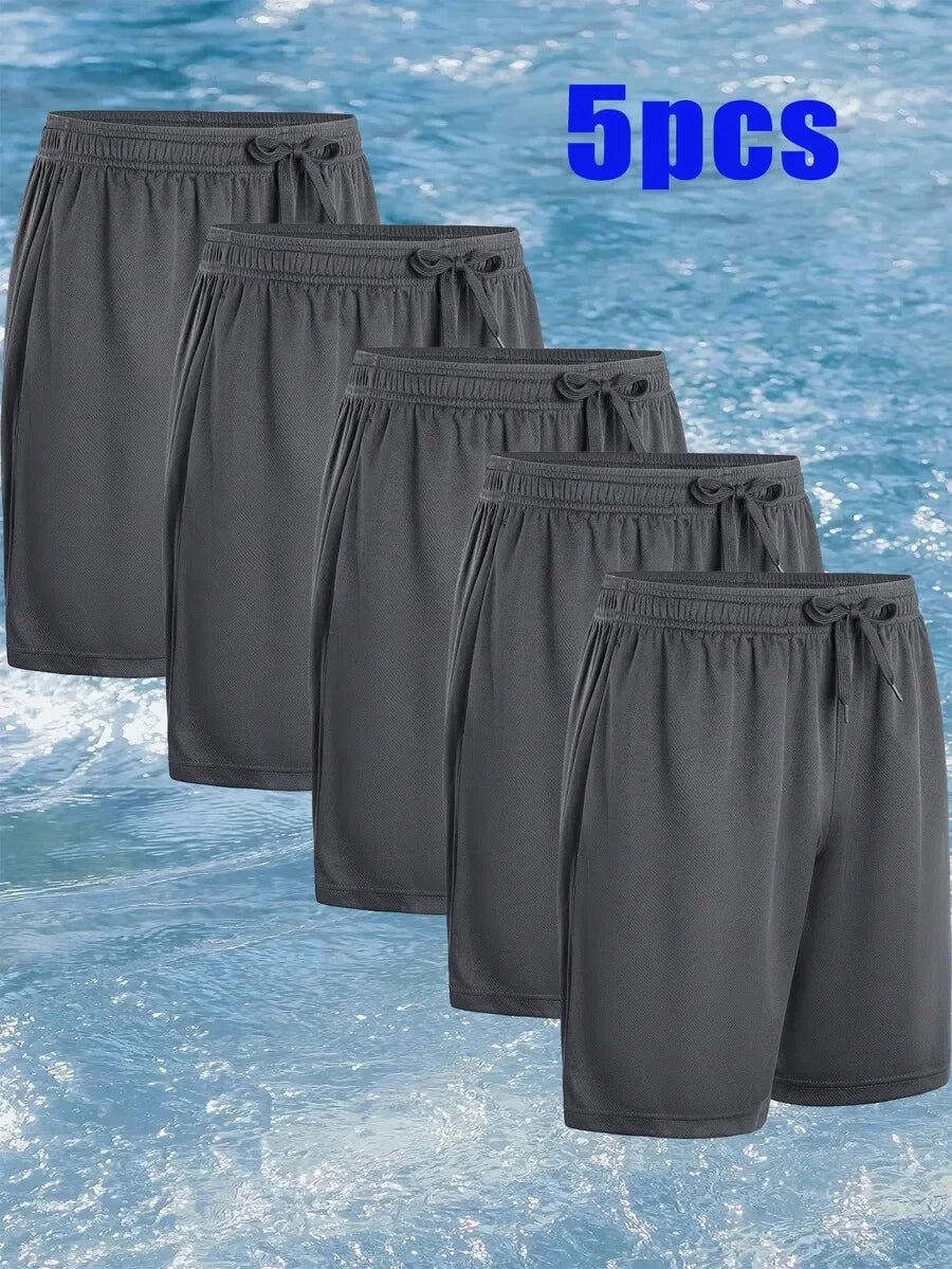 5 Pcs Men's Athletic Performance Shorts Quick Dry Polyester Micro Mesh/With Elastic Waist & 2 Side Pockets