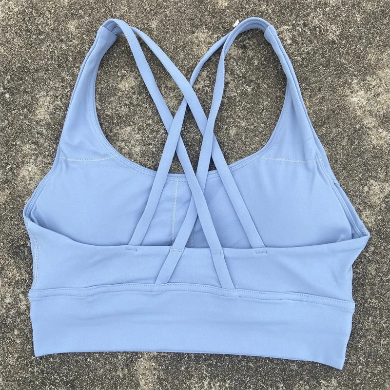 Cross Straps Sports Bra Women Gym Sports Top High Support/Fitness Bralette Yoga Vest Push Up Running Underwear With Chest Pad