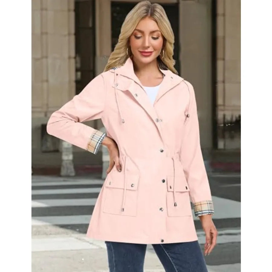 BBX Lephsnt Rain Coats for Women Waterproof Rain Jacket/Lightweight Windbreaker Outdoor Hooded Trench Coat