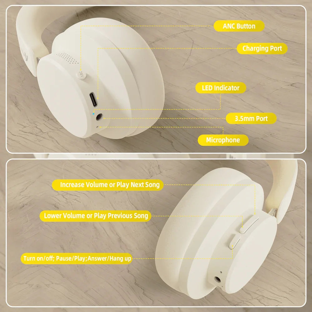 ATTACK SHARK G500 Bluetooth Active Noise Cancelling Over-ear Headsets/Bluetooth 5.3/3.5mm Stereo Wired Lightweight Headsets