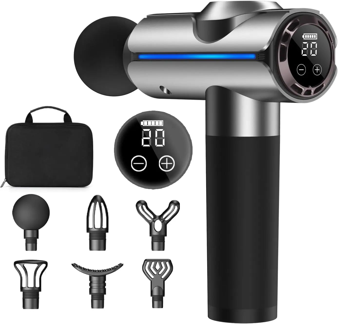 Christmas Gift for Women/Men Percussion Massage Gun/with 20 Speeds, LED Screen, Carry Case Silver