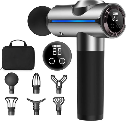 Christmas Gift for Women/Men Percussion Massage Gun/with 20 Speeds, LED Screen, Carry Case Silver