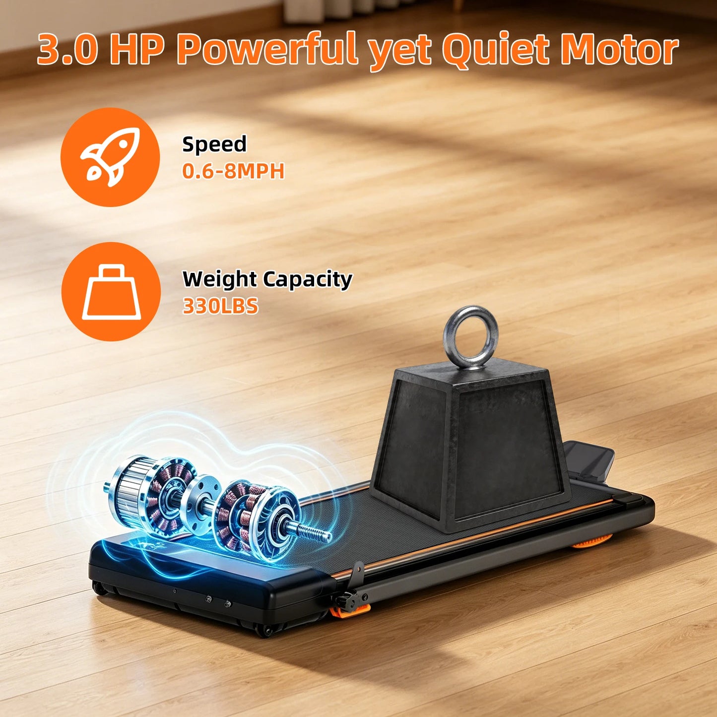 3.0HP Folding Treadmill with 12% Adjustable Incline, 14.9" x 36.4" Wide/7‑Layer Shock‑Absorbing Running Belt, 0.6‑8MPH Quiet Treadmill