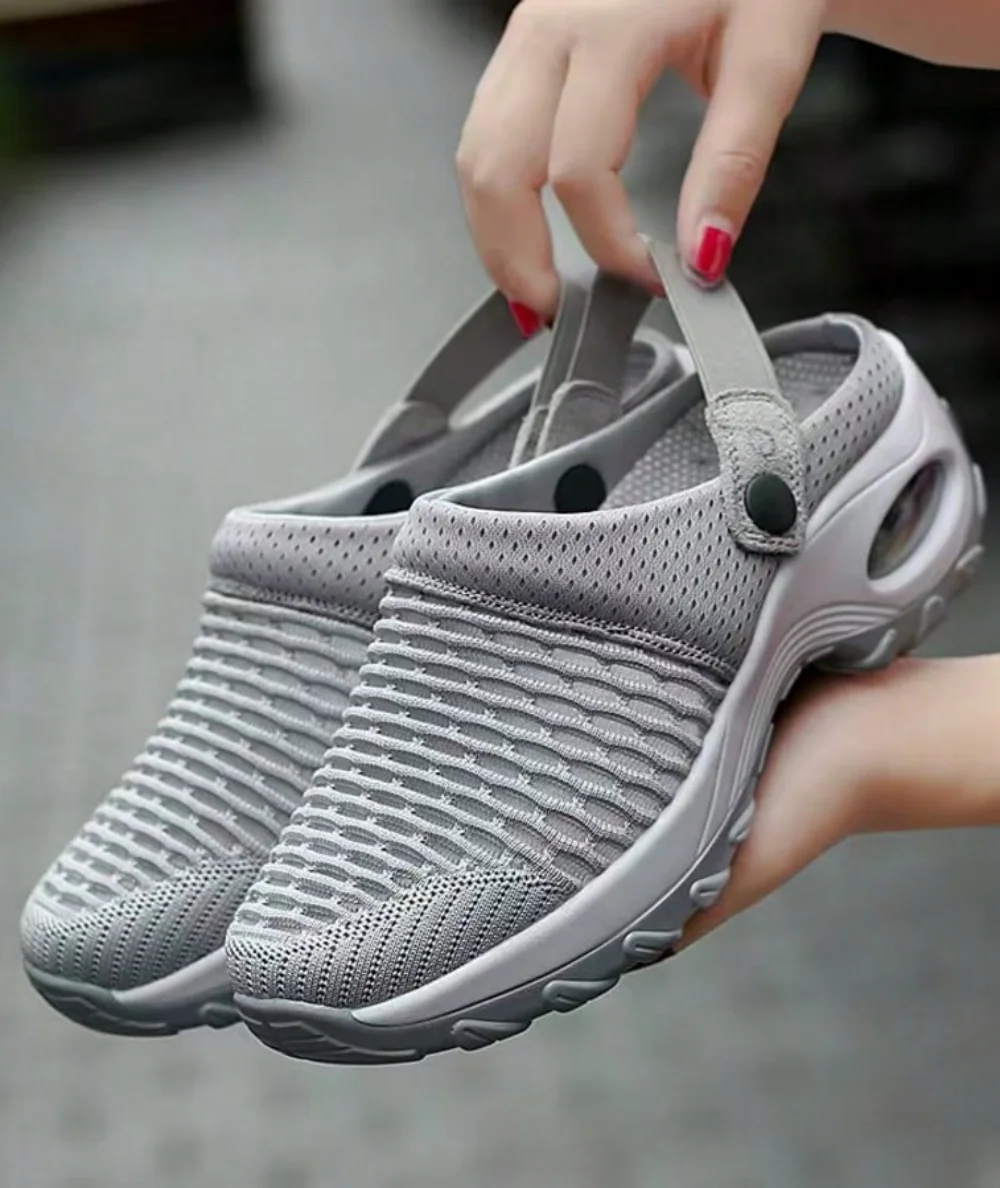 Women Breathable Mesh Platform Clog Sandals Air Cushion Non-Slip/Thick Sole Open Back Adjustable Back Strap Slip On Walking Shoes