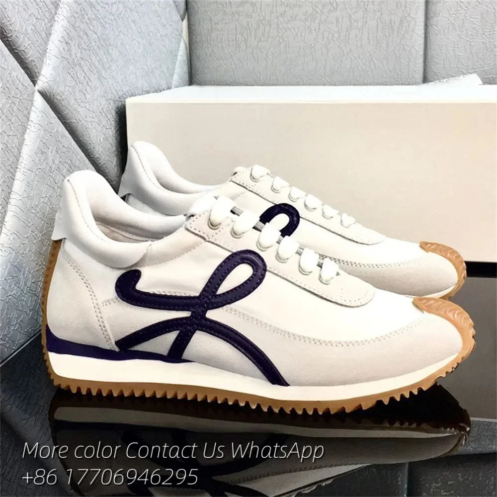Men Trainers Shoes Designer Sneaker Flow Runner In Nylon And Suede/Lace Up With A Soft Rubber Upper And Honey Rubber Waves Sole