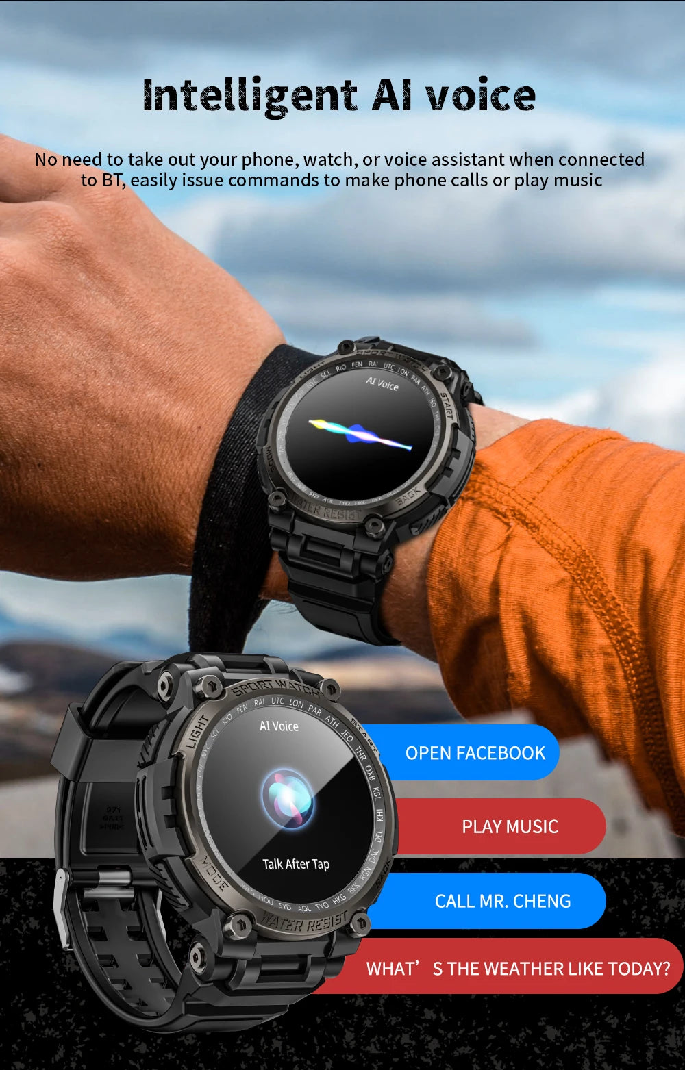 LOKMAT New ATTACK MAX Sport Rugged Smart Watch BT Calls Waterproof/Military Smartwatches Heart Rate Monitor Fitness Tracker