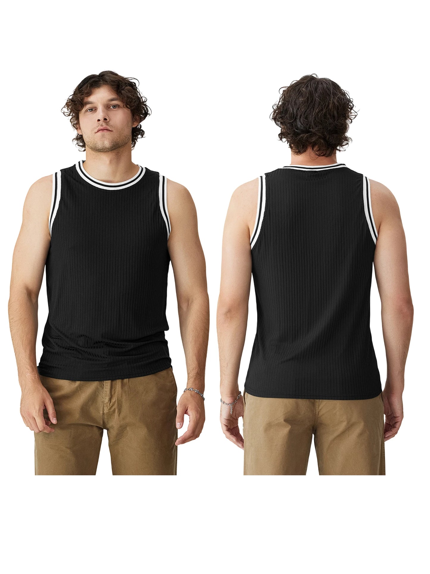 Men s  Fit Ribbed Tank Tops Sleeveless Round Neck Muscle/T Shirts Gym Workout Tops for Summer