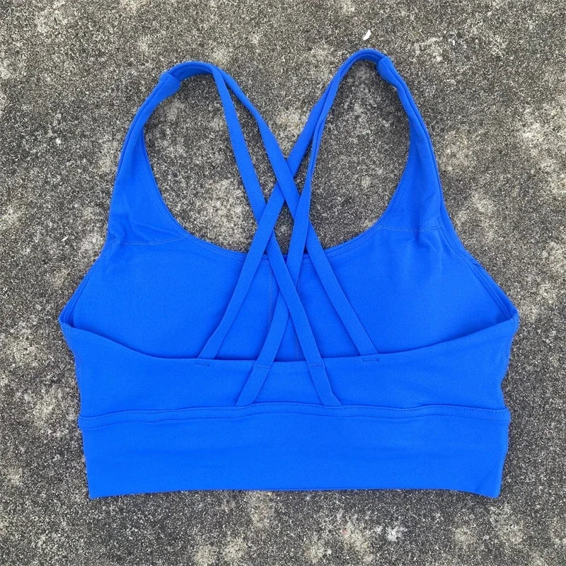 Cross Straps Sports Bra Women Gym Sports Top High Support/Fitness Bralette Yoga Vest Push Up Running Underwear With Chest Pad