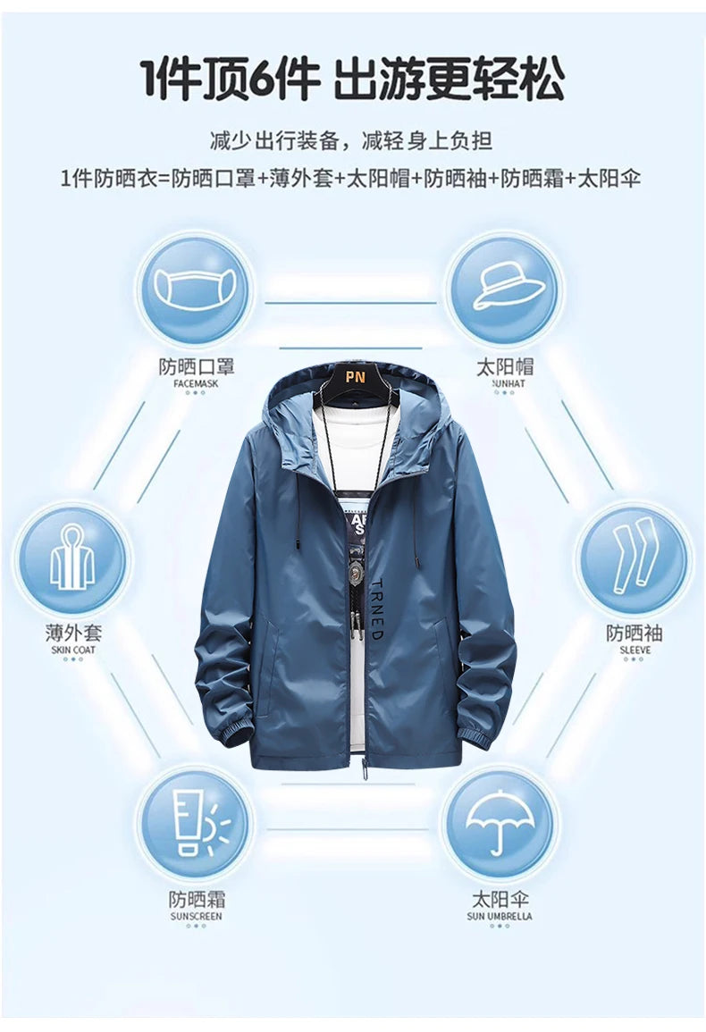 Men's Hooded Sunscreen Breathable Jacket UPF50+ UV Protection Sunburn/Coat for Couple Comfortable Sports Sun Protection Clothing