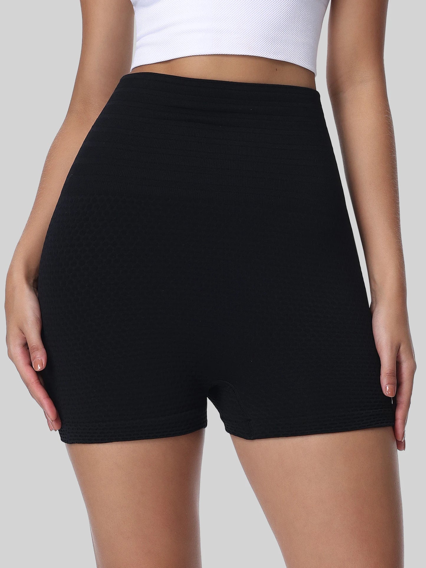 Women's Black Knitted Fabric Track Shorts Casual/High Waist Plain Slight Stretch Short for Sports