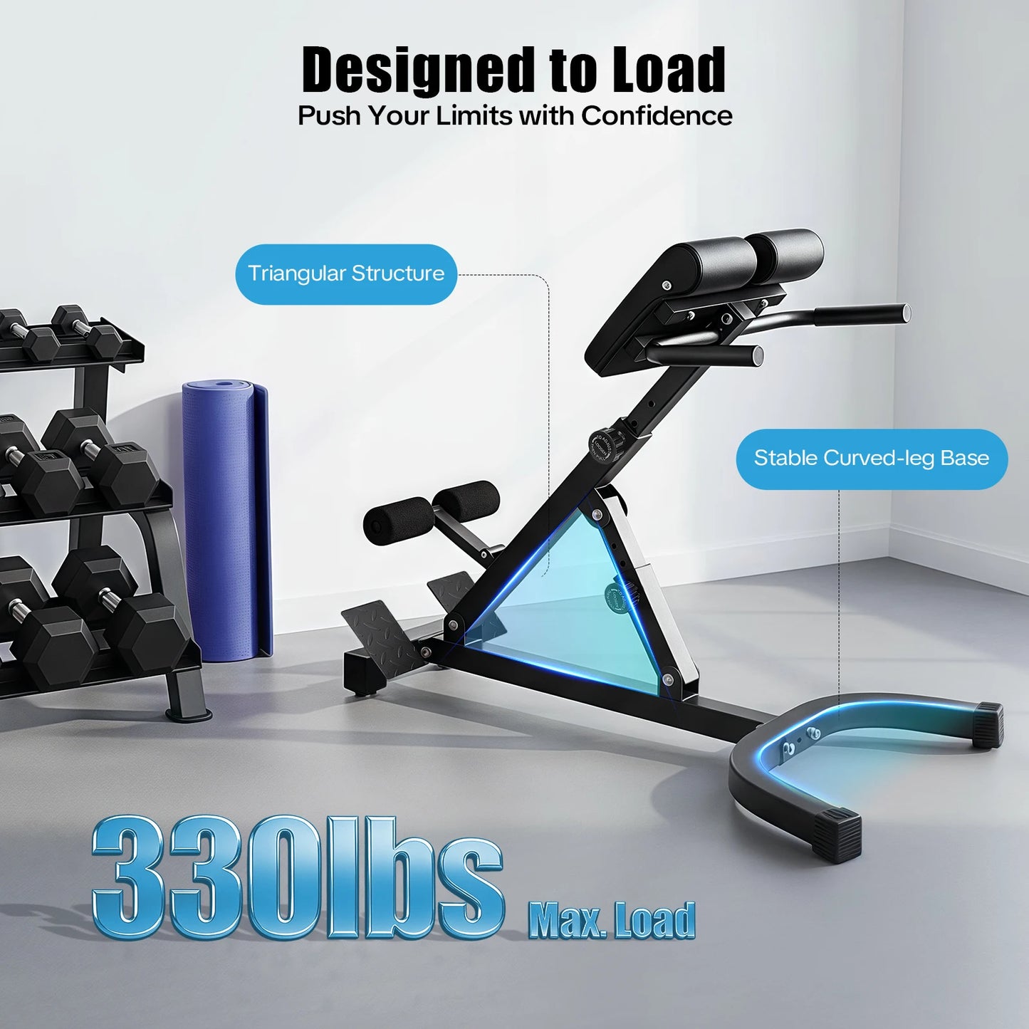 Back Extension Roman Chair Steel Frame Foldable Hyperextension Bench/5 Incline Angles 8 Adjustable Abdominal Pad Length