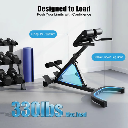 Back Extension Roman Chair Steel Frame Foldable Hyperextension Bench/5 Incline Angles 8 Adjustable Abdominal Pad Length