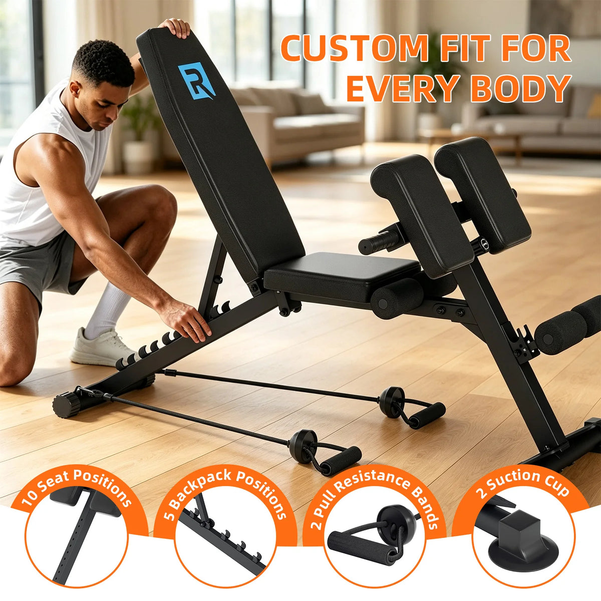 5mm Thick Square Steel Triangular Frame Workout Bench/330LBS User Weight Limit Adjustable Fitness Bench with Suction Anti-Slip Feet