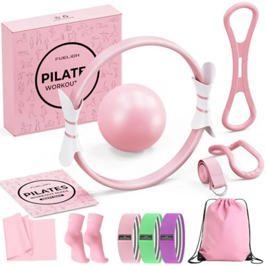Fuelion Pilates Ring Set for Women Home Workout Pilates Equipment/with Resistance Bands 14'' Magic Circle Mini Ball Pilates