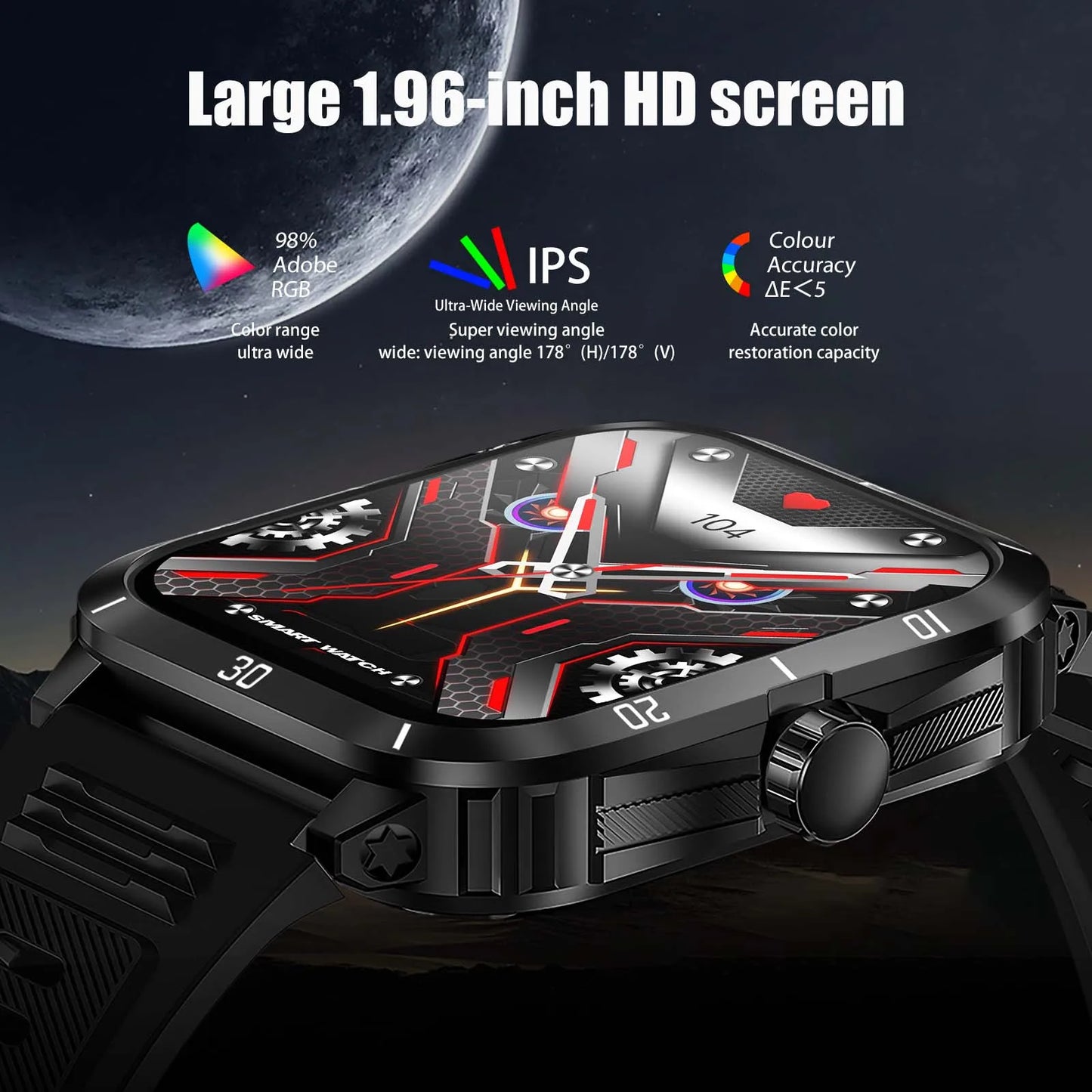 EIGIIS Smart Watch Waterproof 1.96" IPS Screen/Men 100+ Sport Mode Heart Rate Blood Pressure Bluetooth Call