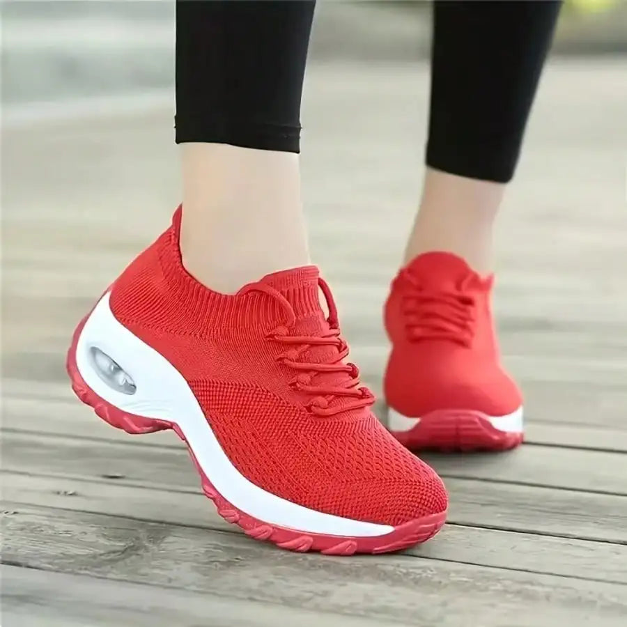 Women Casual Sports Shoes Mesh Breathable Thick Sole/Air Cushion Sneakers Anti-slip Lace-up Walking Shoes For Daily Outdoor Fitness
