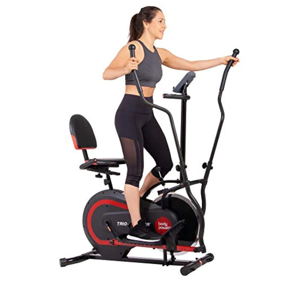 3 in 1 Exercise Machine with Seat Back Cushion Elliptical/Upright Cycling and Reclined Bike Modes Digital Comp
