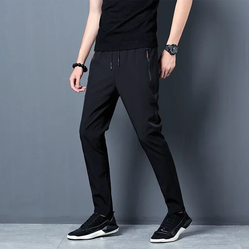 Men's Casual Pants Stretch Slim Fit Elastic Waist Classic Blue/Black Gray Male Brand Trousers Plus Size