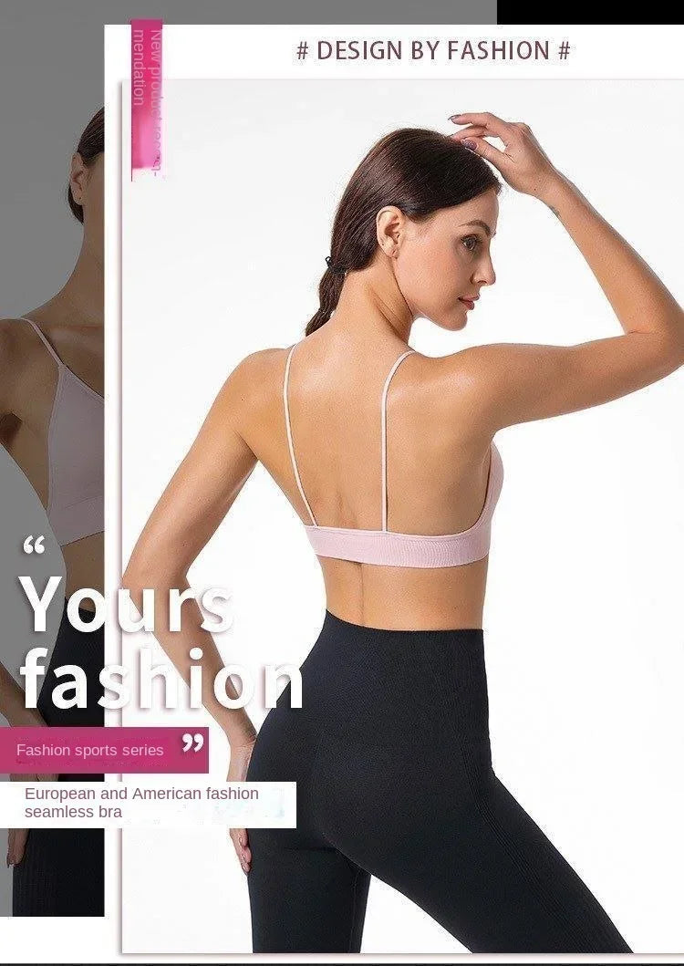 Women V Neck Seamless Triangle Cup Bra Camisole Breathable Gather Up/Chest Wrapped Underwear for Sports Fitness Yoga Casual