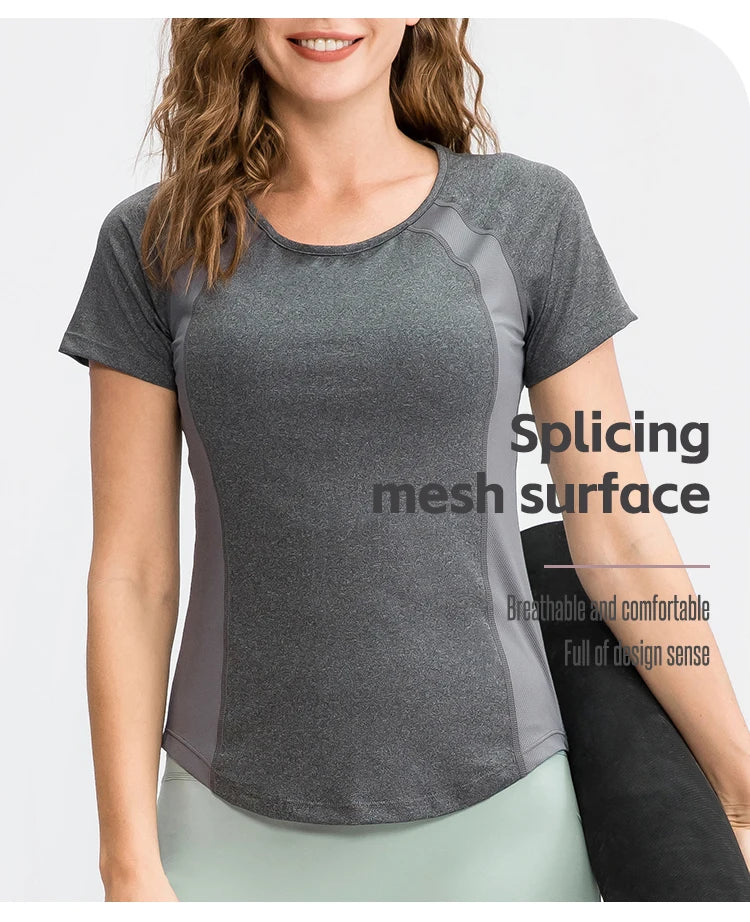 Women Yoga Tops Breathable Sport Fitness Workout/Running Yoga Top Quick Dry Short Sleeve Gym T Shirt