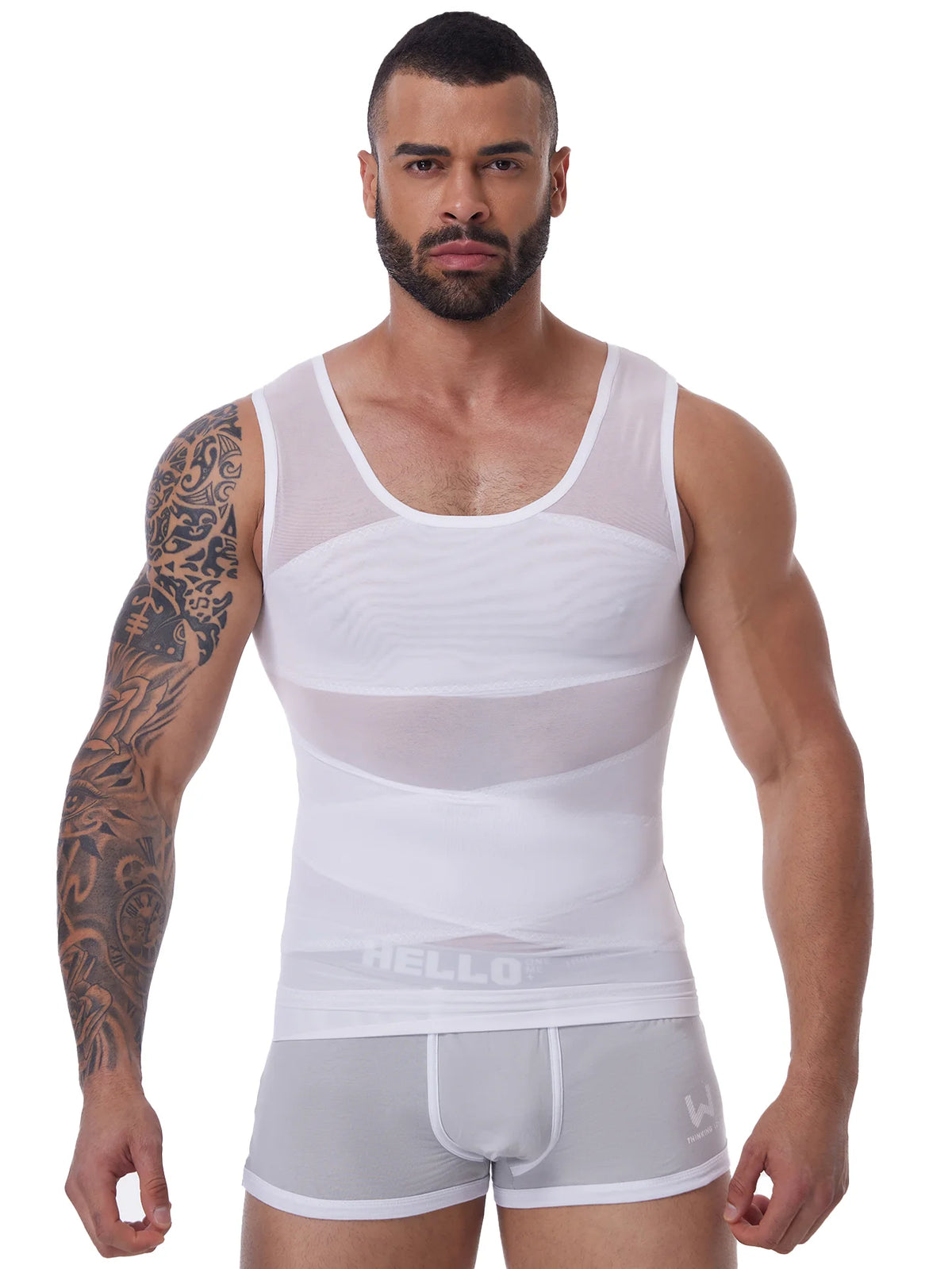 Men's Shapewear Tank Top Gym Sleeveless Vest Cross Mesh Suit/Compression Shirt for Men Slimming Undershirt Tummy Control Body