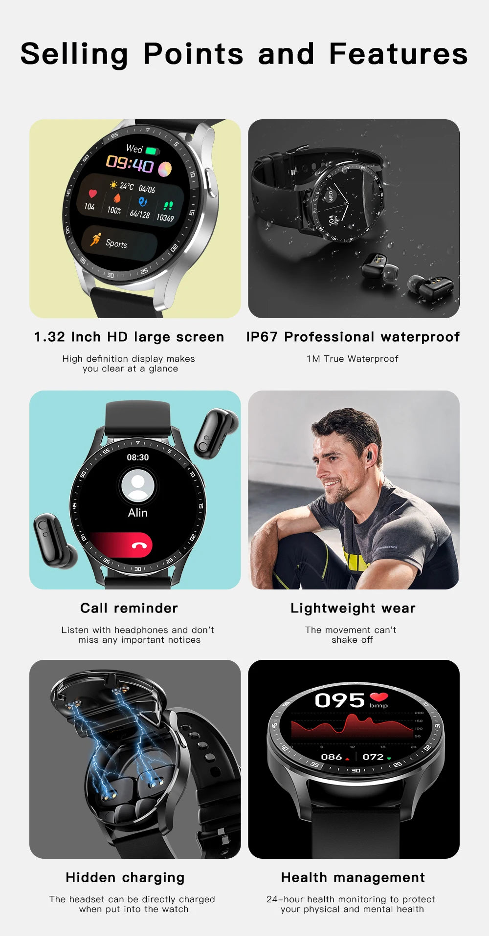 GEJIAN X10 Headset Smart Watch TWS Two In One Wireless Bluetooth/Dual Headset Call Health Blood Pressure Sport Music Smartwatch