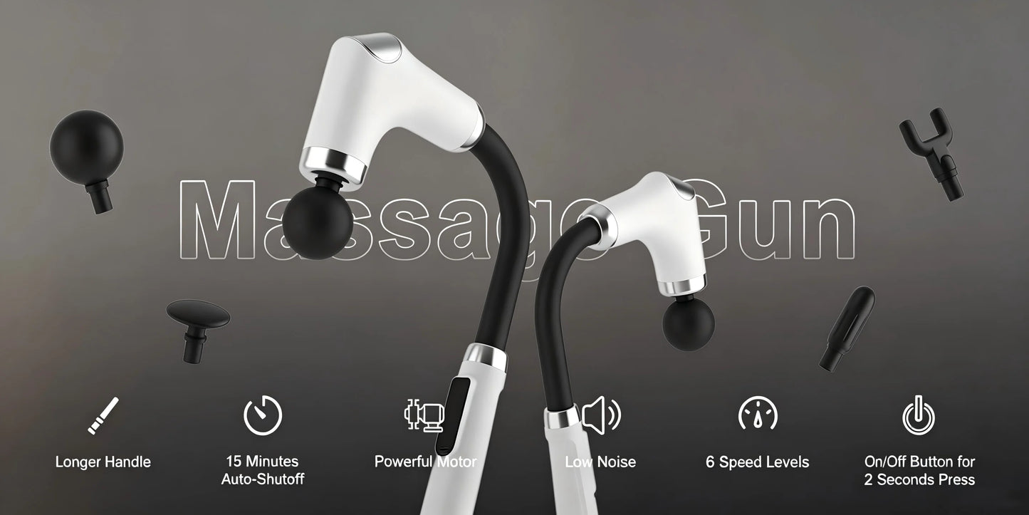 New 8-in-1 Long-Handle Massage Gun. Relieves Back and Full-Body Muscle Tension/6 Speeds & 3 Massage Modes for Deep Tissue