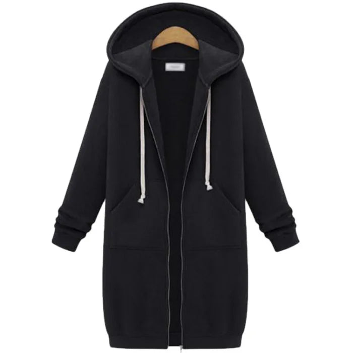 Autumn and Winter Women's Clothing American Hooded/Long-sleeved Medium and Long Sweater Fleece Jacket