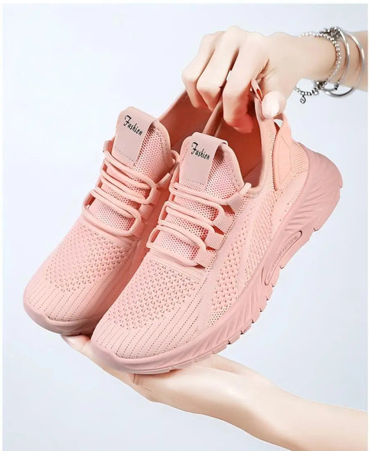 Women's Lightweight Pink Knit Slip-On Sneakers/Breathable Walking Shoes Comfortable Footwear