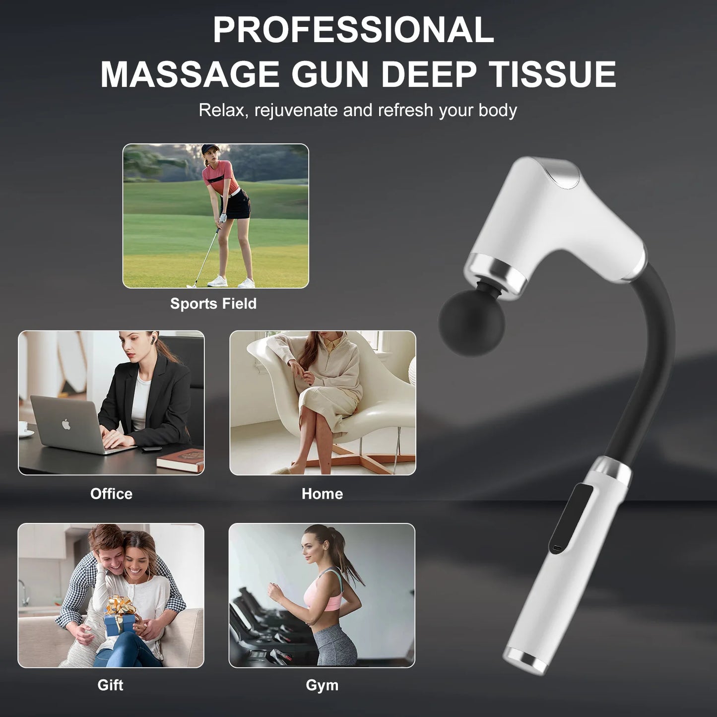 New 8-in-1 Long-Handle Massage Gun. Relieves Back and Full-Body Muscle Tension/6 Speeds & 3 Massage Modes for Deep Tissue