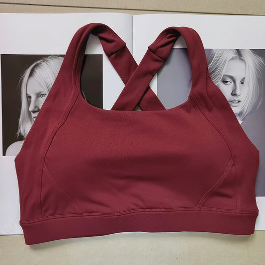 Solid color cross back sports bra quick drying shock-absorbing/Pilates yoga vest running and fitness bra