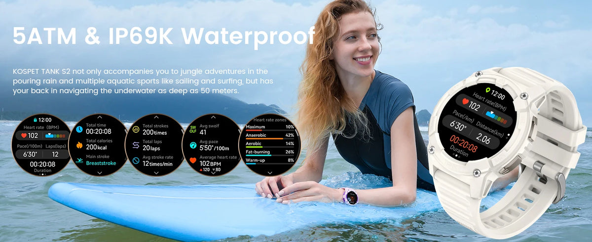 KOSPET TANK S2 GPS Smart Watch For Women Compass Altimeter Barometer/Bluetooth Call AI Voice AMOLED IP69K Waterproof Smartwatch