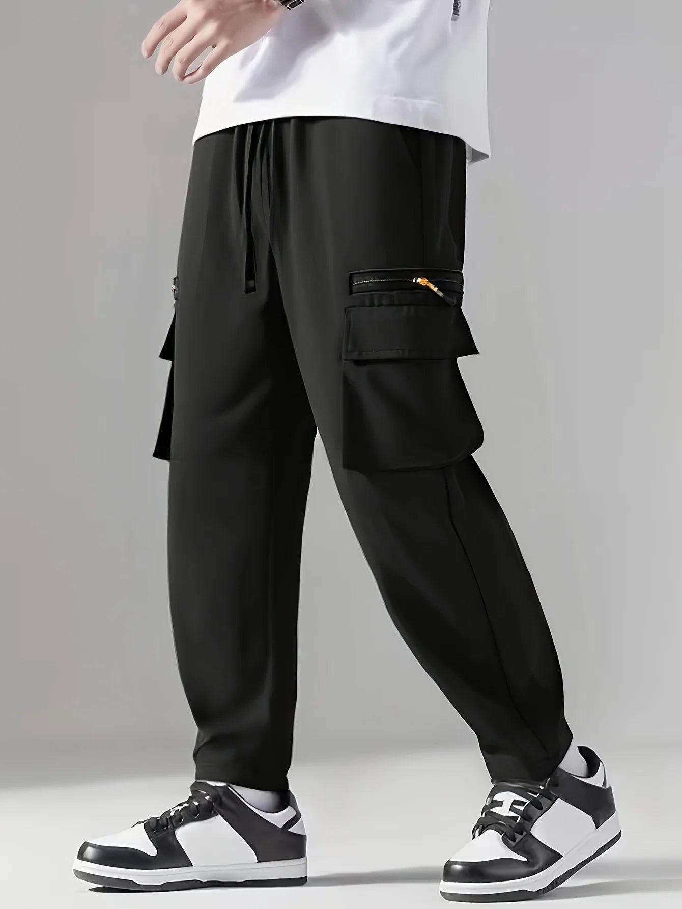 6 pieces of men's regular outdoor pants, work pants fashionable pants/and sports pants multi pocket drawstring elastic waist casual pants