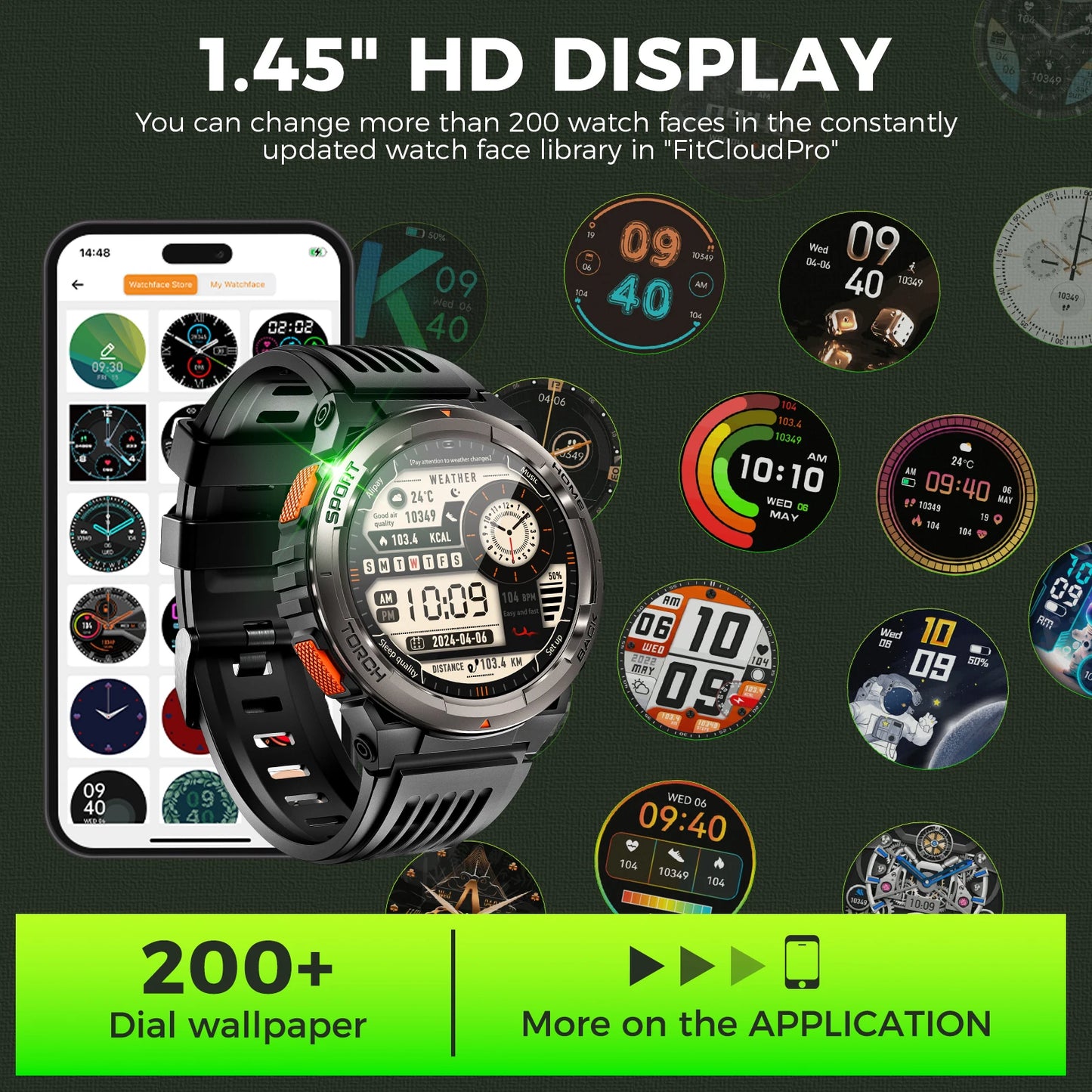 EIGIIS 1.45 Inch Smart Watch KE5 3ATM Waterproof Original Design/Sports Watch With Compass And Altitude Barometer LED Flashlight