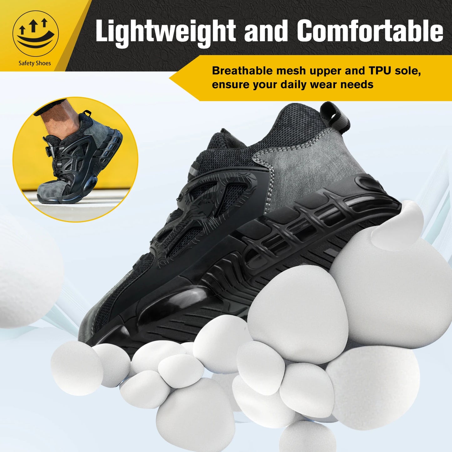 Lace-free, anti-smash, anti-puncture/breathable safety shoes Steel Toe Men Shoes