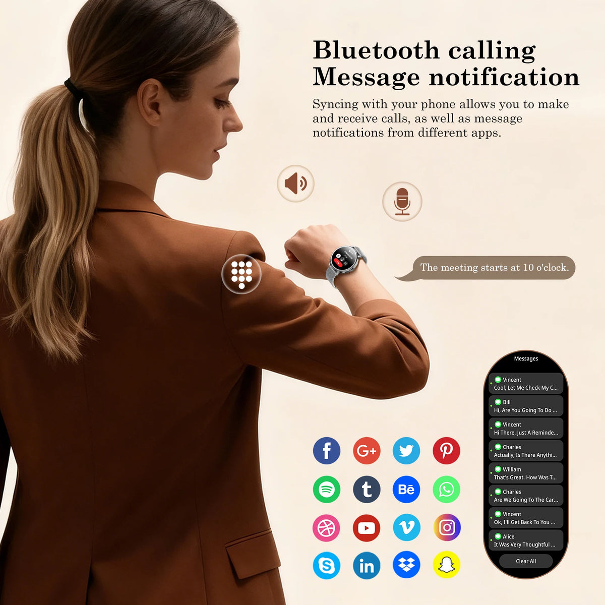 Blackview X30 Women's Smartwatch with Health Monitor Fitness Tracker/1.26” AMOLED Screen Bluetooth Smartwatch for Android IOS