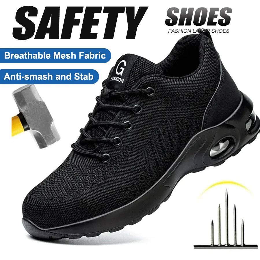 Men Safety Shoes Work Boots Summer Solid Color Lightweight Breathable/Steel Toe Anti-Smash Indestructible Tactical Work Sneakers