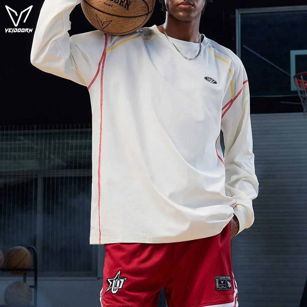 Veidoorn Men's Long Sleeve Workout Shirts Athletic Running/Base player Top for Gym Training Moisture Wicking Thermal Sportswear