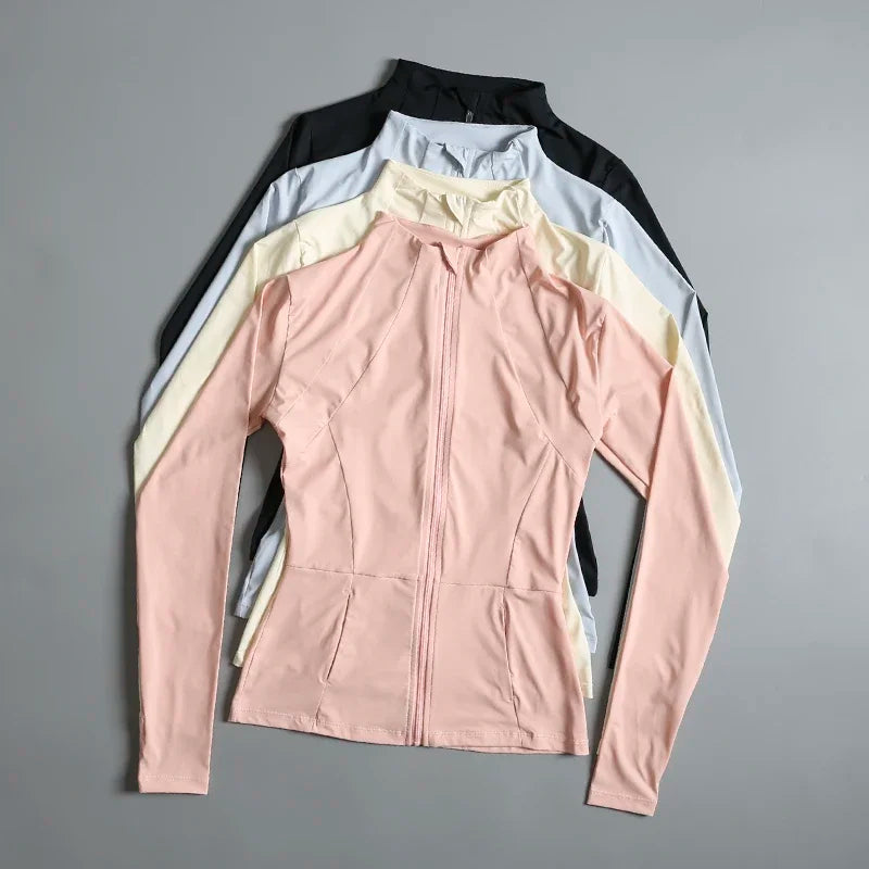 New yoga wear ladies coat round high elastic loose exercise/yoga fitness long sleeve stand-up collar yoga tops