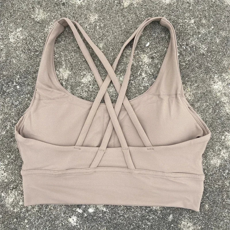 Cross Straps Sports Bra Women Gym Sports Top High Support/Fitness Bralette Yoga Vest Push Up Running Underwear With Chest Pad