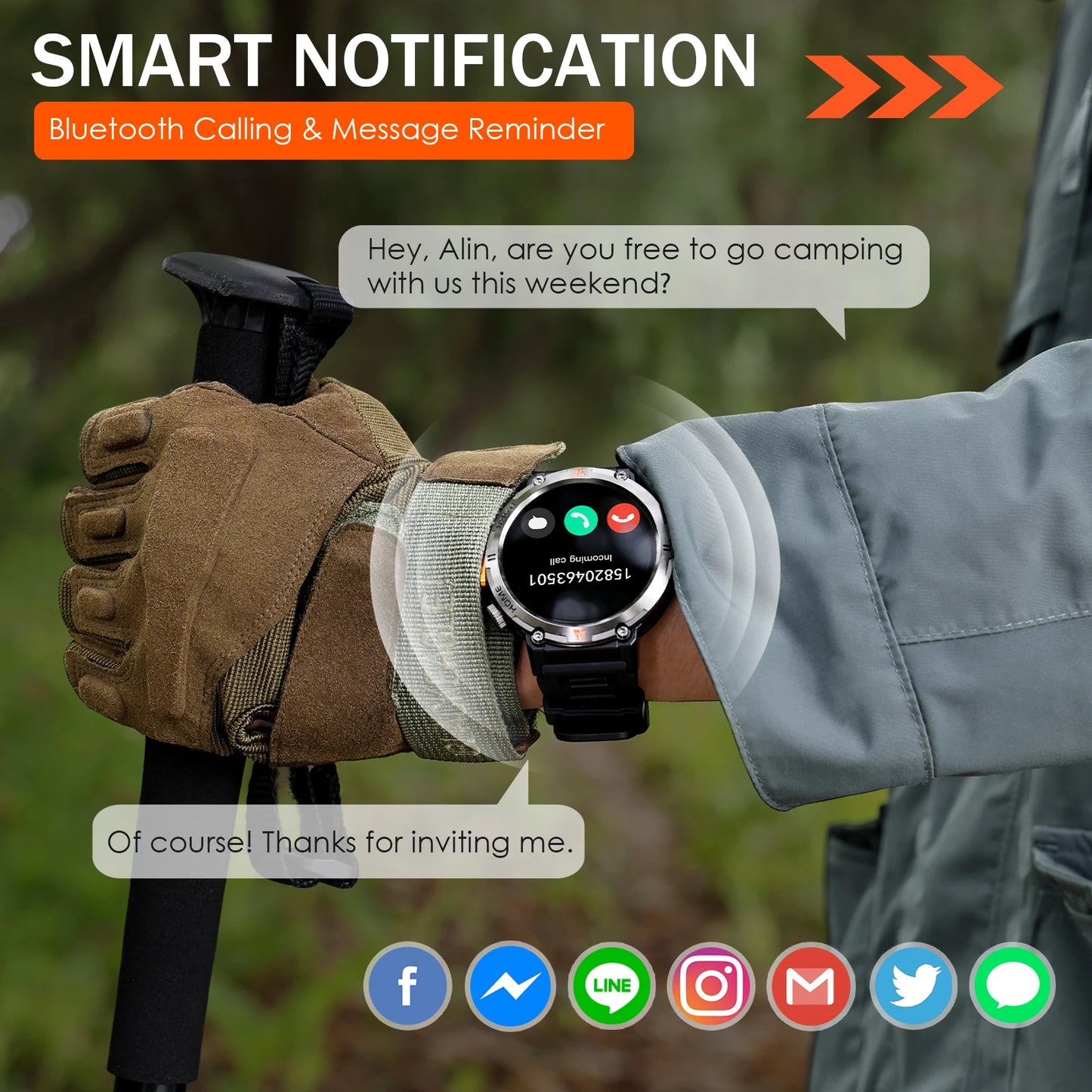 EIGIIS KE3 New Bluetooth Call smartwatch for men Full Touch Screen/With Health Monitor heart rate Flashlight Smart watch