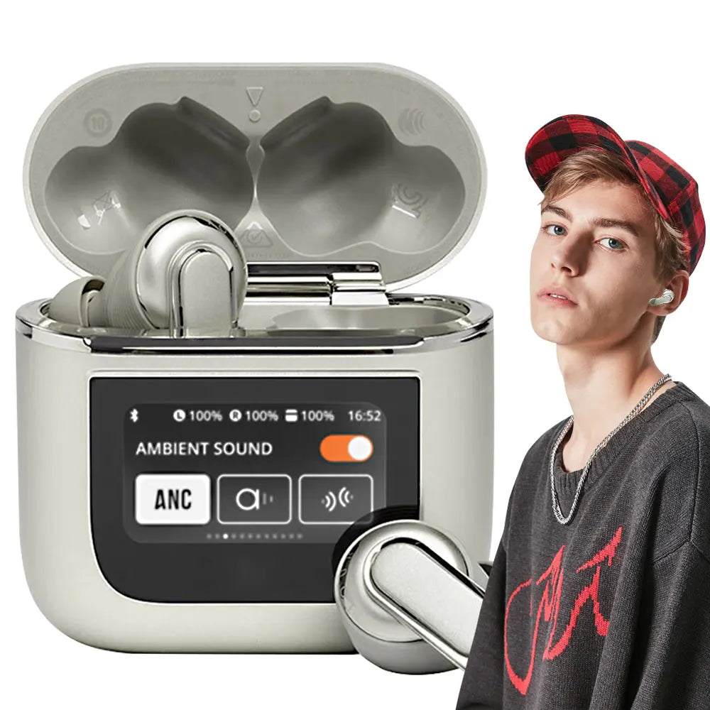 V8 Earphones Bluetooth 5.3 LCD Touch Screen Wireless Headphones/ANC Headset Cancellation Headphones 6Mic ENC HD Call TWS Earbuds