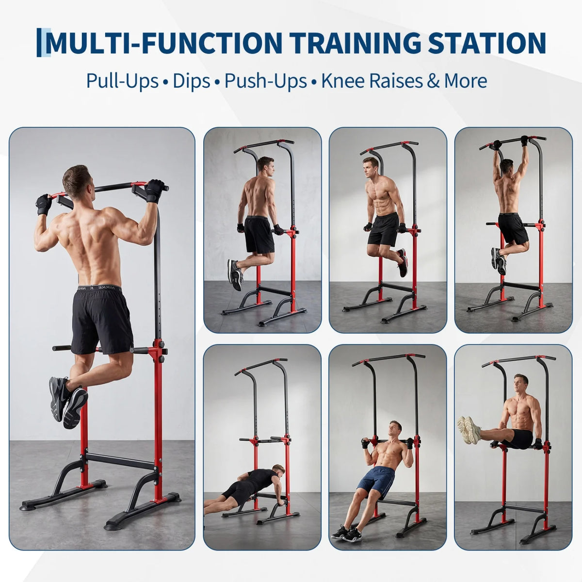 Power Tower Pull Up Dip Station – 10-Level Adjustable Height, 330LBS Capacity, Heavy Duty Steel Frame, Multi-Function Home Gym