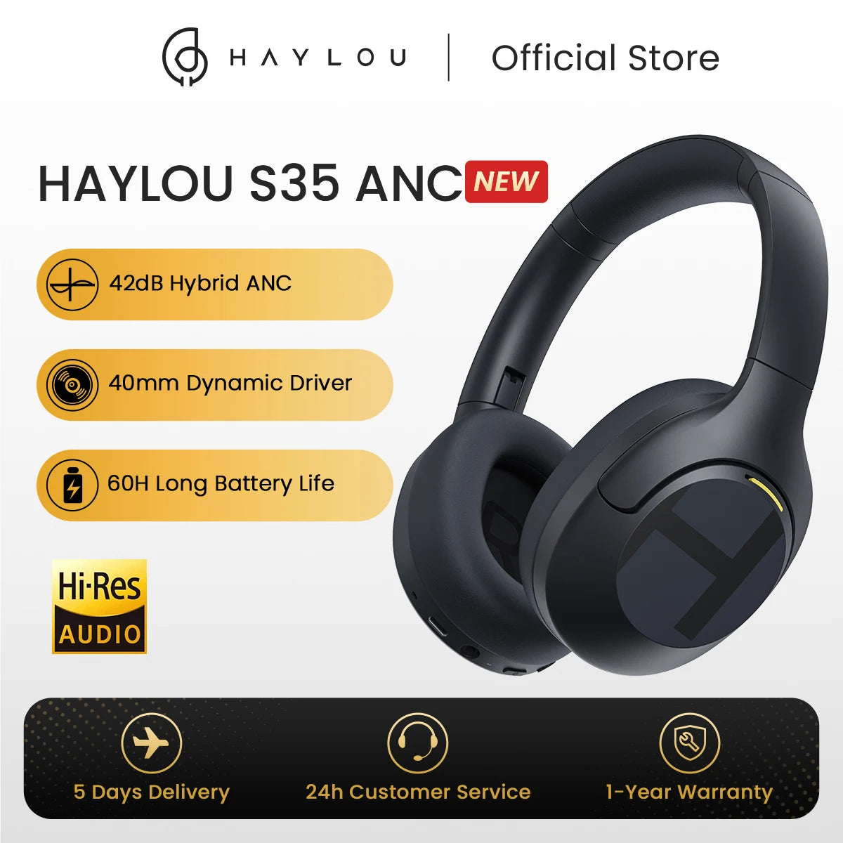 HAYLOU S35 ANC Wireless Bluetooth Headphones 42dB ANC ENC/Over-ear Headphone Noise Cancellation 60H Playtime Earphones