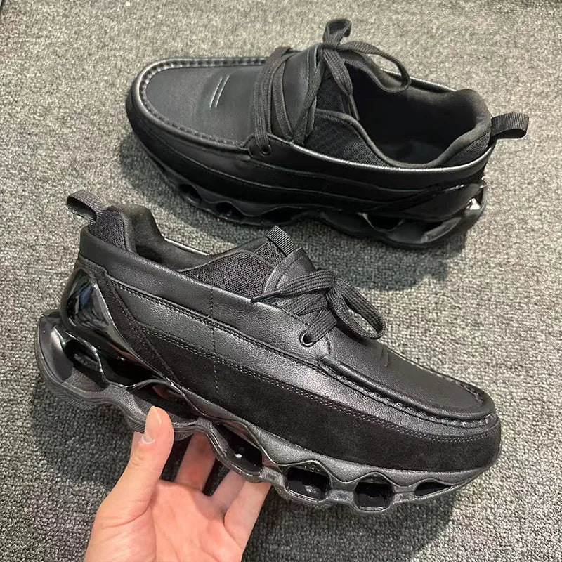 New Spring Summer Casual Leather Shoes Korean Style Round Toe/Lace Up Elevator Sole Minimalist Elegant Fashion Footwear