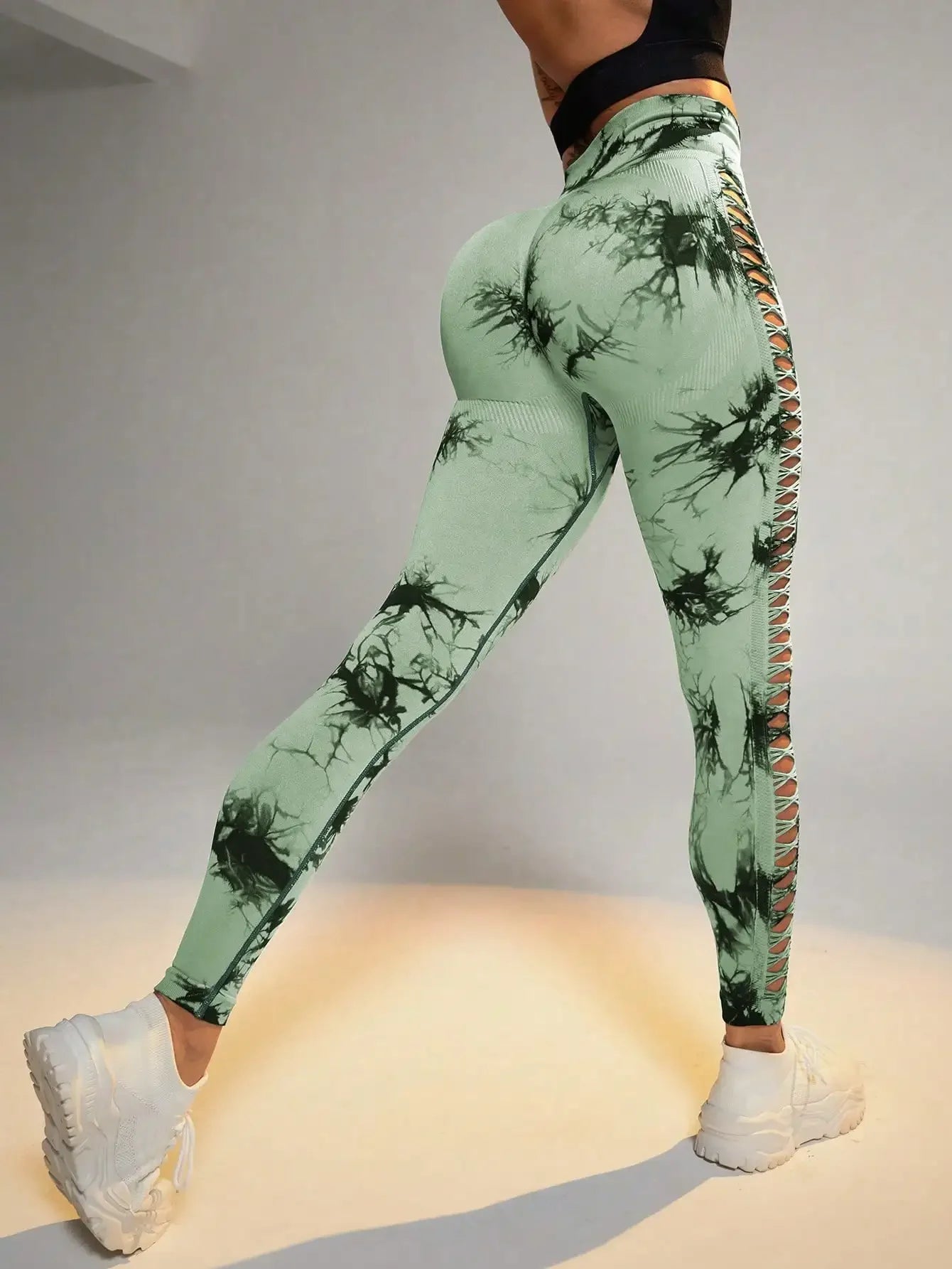Tie Dye Seamless Leggings for Women High Waist Yoga Pants/Scrunch Butt Lifting Elastic Tights Side mesh design